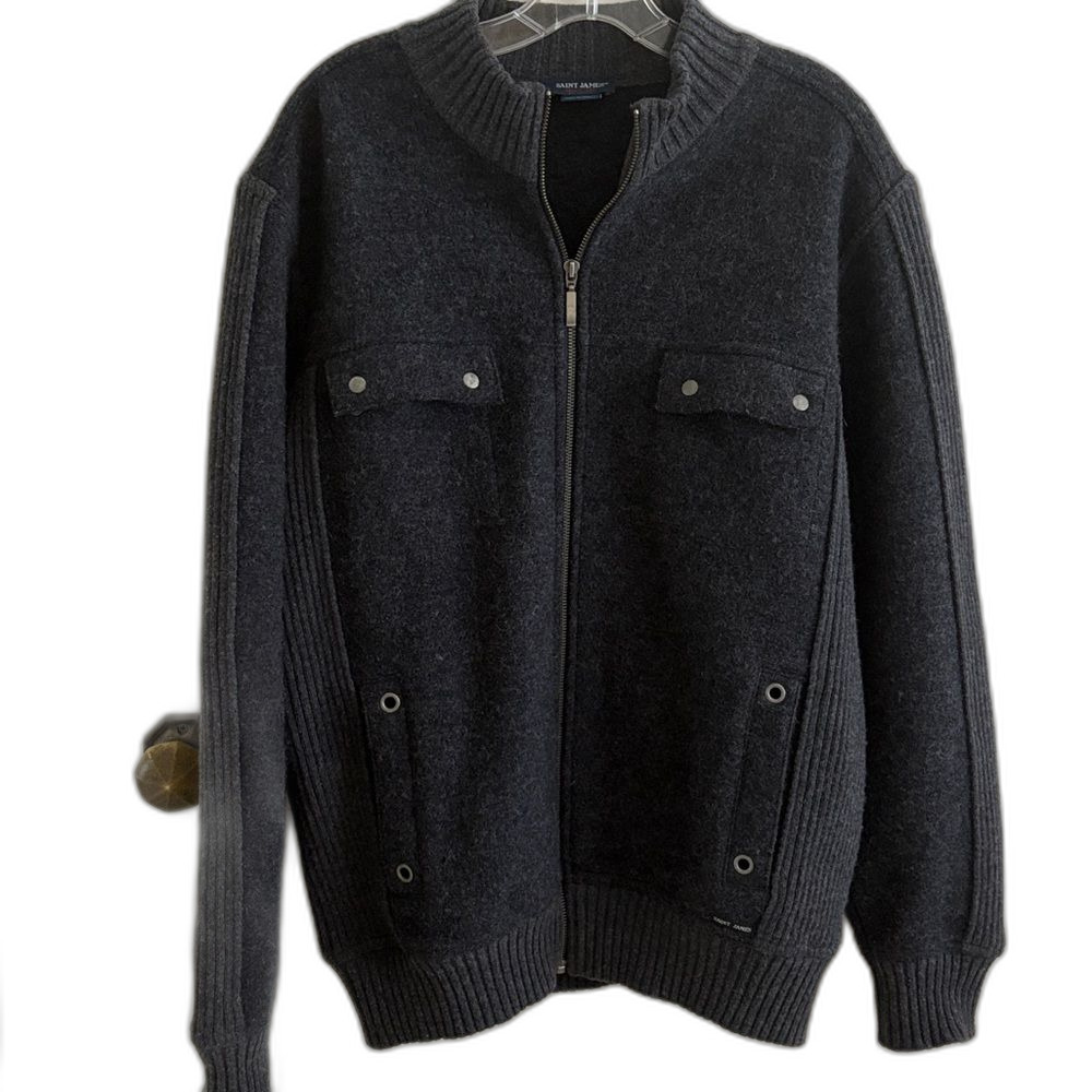 EUC Saint James France Charcoal Boiled Wool Moto Field Jacket Coat Mens L